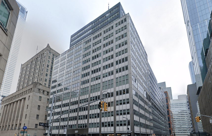 A 20-story office building situated at 100 Church Street, near World Trade Center in Manhattan