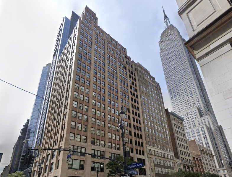 A 24-story office building at 180 Madison Avenue in the Murray Hill district of Midtown Manhattan