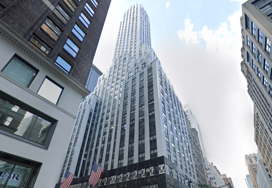 A historic landmark, Art Deco-style office building located at 275 Madison Avenue, Manhattan