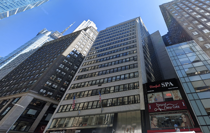 Class B office tower at 1430 Broadway, located near Penn Station in Midtown Manhattan, NYC