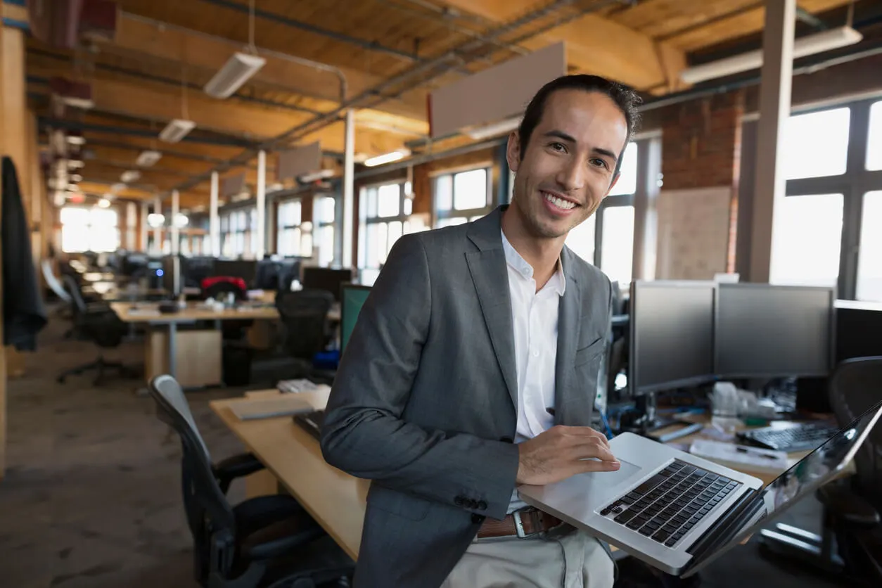 Business man in a loft office space