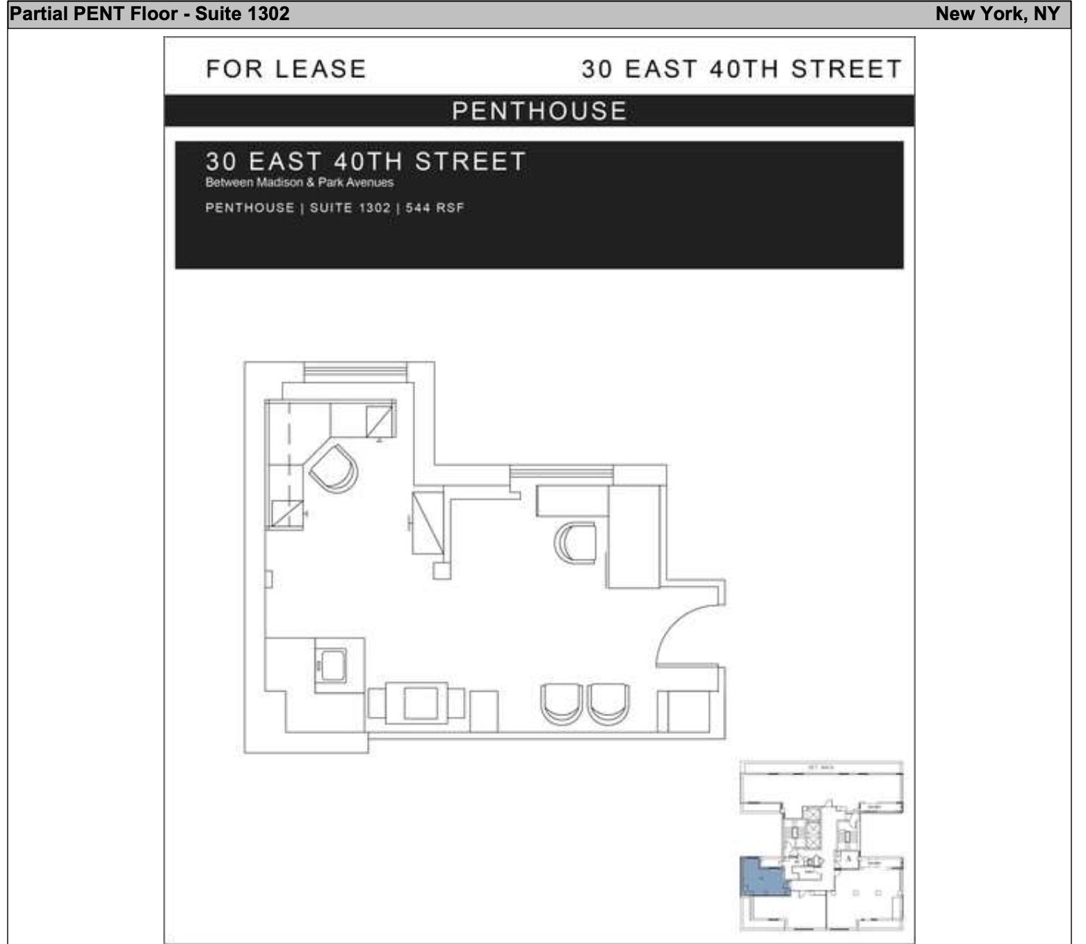 Floor plan of 30 East 40th Street medical office space, NYC