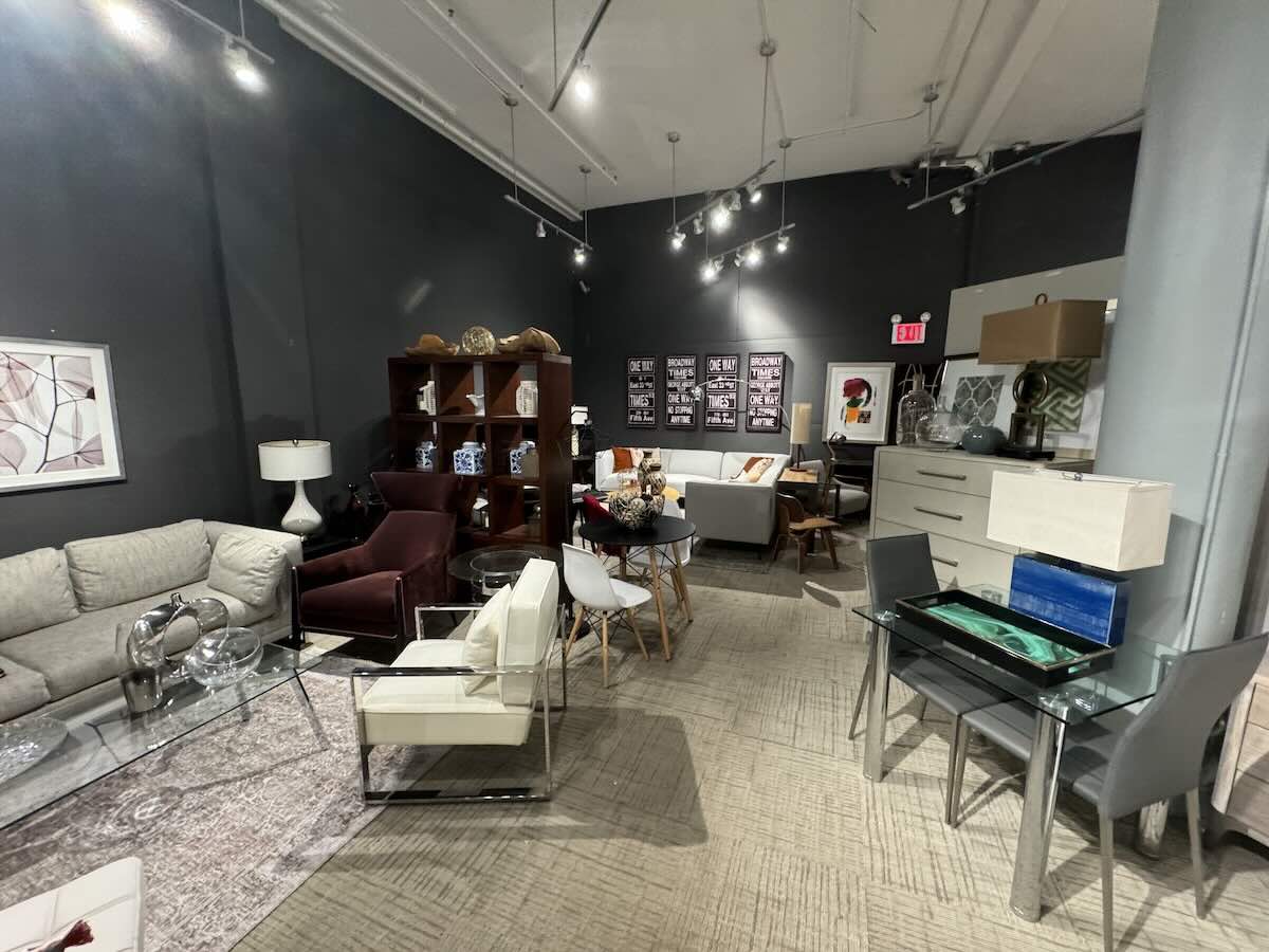 A modern furniture showroom at 44 West 24th Street with contemporary decor.